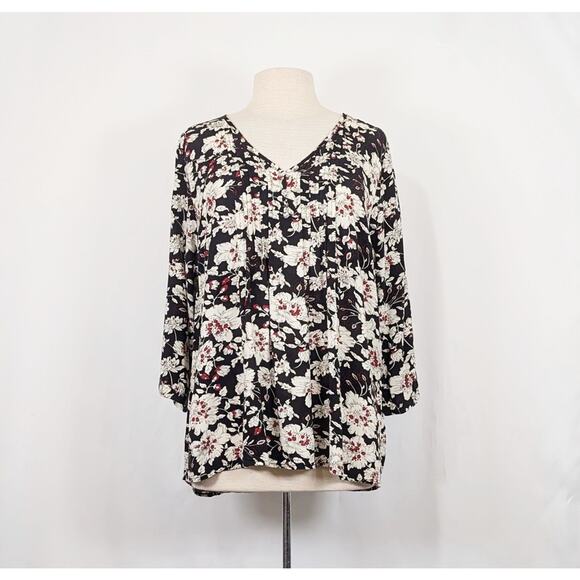 Stitch Fix Tops - Fun2Fun Top Stitch Fix Black Floral Pintuck Pleats Blouse Women's Size 1X